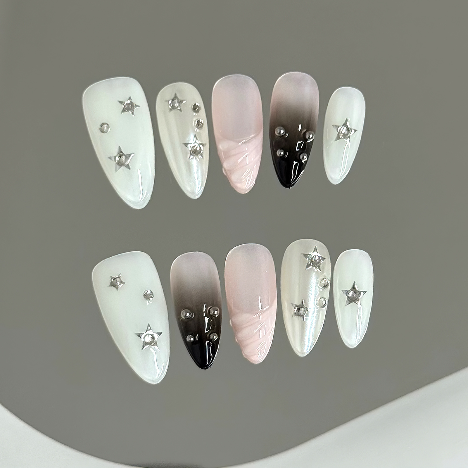 Resin Craft Material - 10pcs Almond Fake Nails Star Glitter