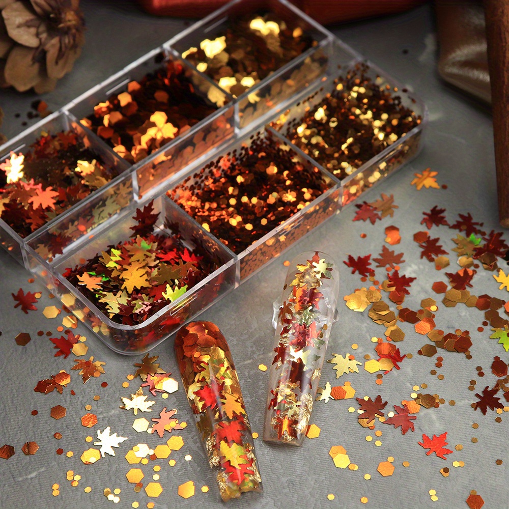 6 Grids Autumn Nail Glitter Fl - đánh giá và giá Gold Foil Flakes