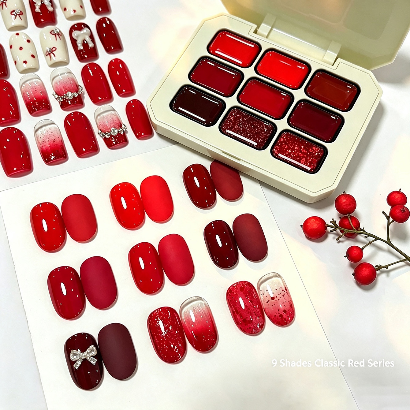 9 Colors Classic Red Solid Nai - đánh giá và giá Resin Glitter Pack