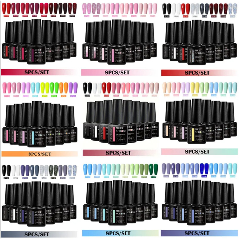 8pcs Gel Nail Polish Set HEMA  - đánh giá và giá Resin Glitter Pack