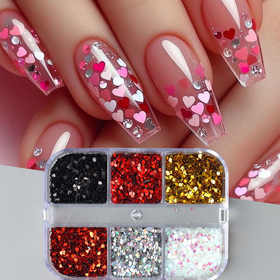 6 Grids Y2K Cute Heart Glitter - đánh giá và giá Gold Foil Flakes