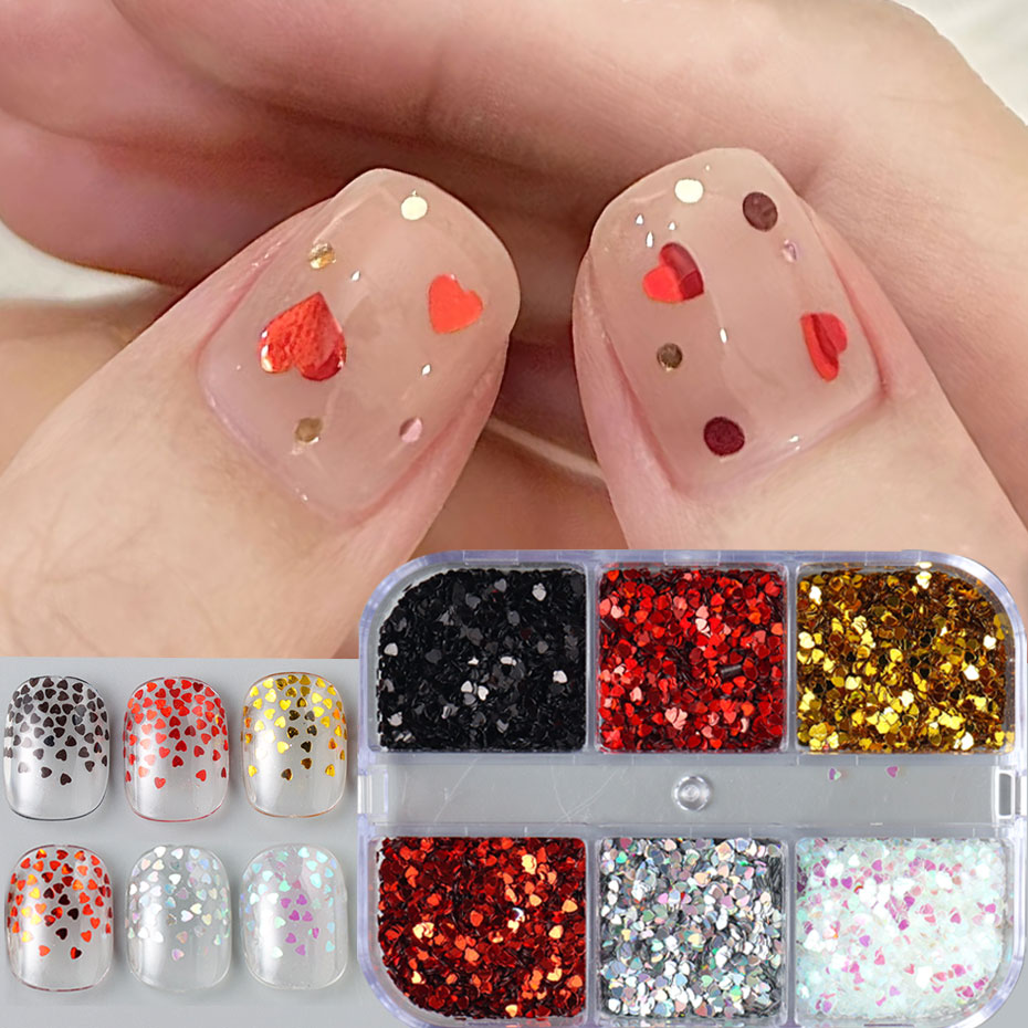6 Grids Y2K Cute Heart Glitter - đánh giá và giá Gold Foil Flakes