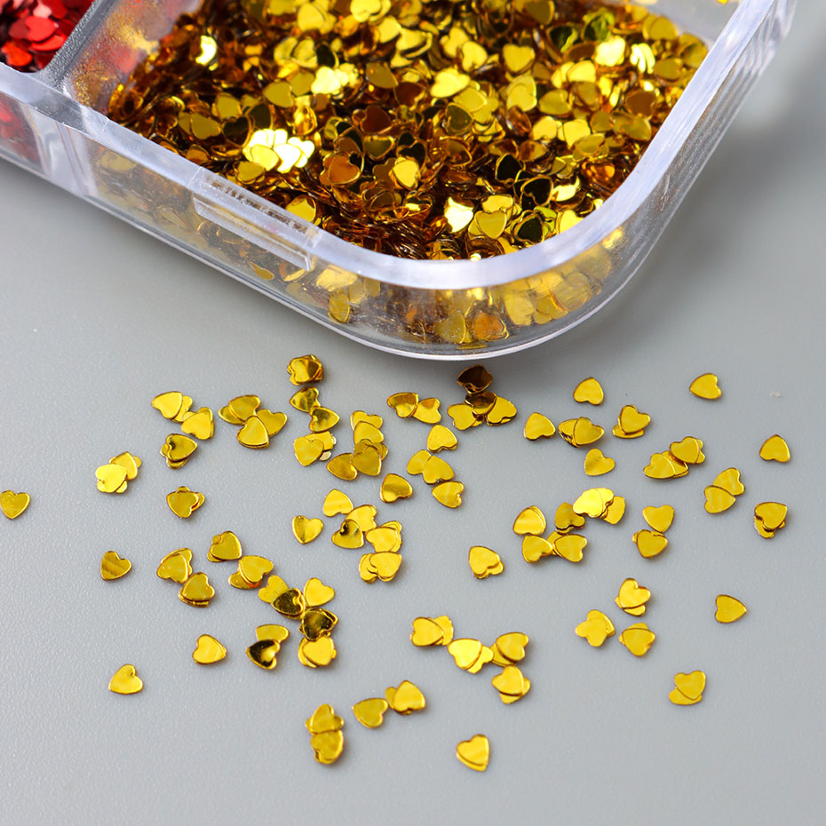 6 Grids Y2K Cute Heart Glitter - đánh giá và giá Gold Foil Flakes